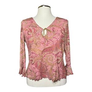 St. John’s Bay Y2k Paisley Rose Pink Flowy Fall Blouse